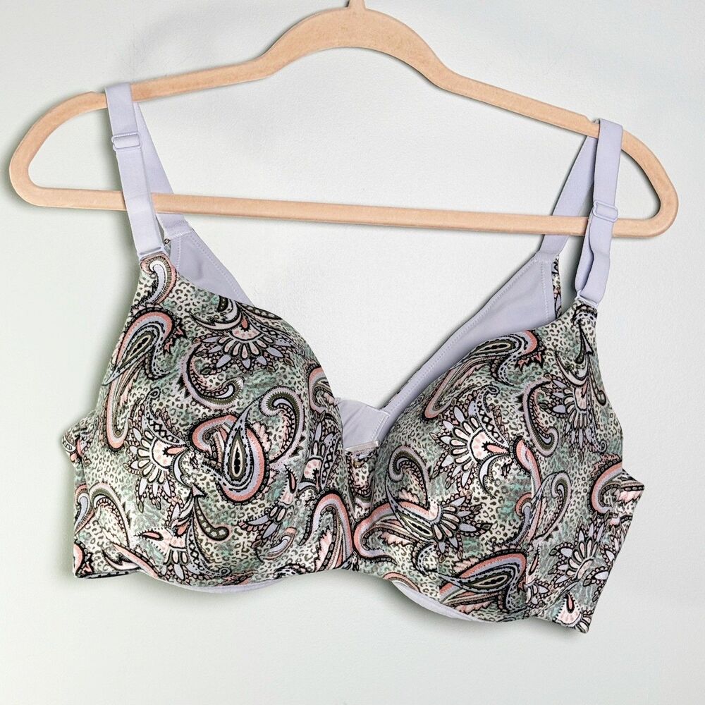 Cacique 40DD Bra Blue Pink Floral Full Coverage Underwire Balconette